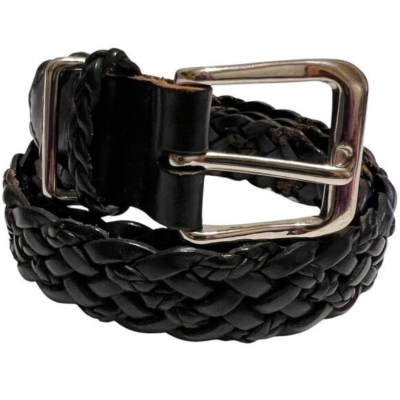 Talbots Braided Leather Belt in Black Leather and Silver Buckle Women's Large - Picture 1 of 8